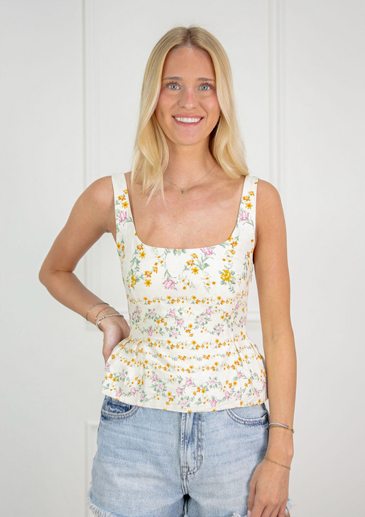 Natural Floral Peplum Top - Clothe Boutique