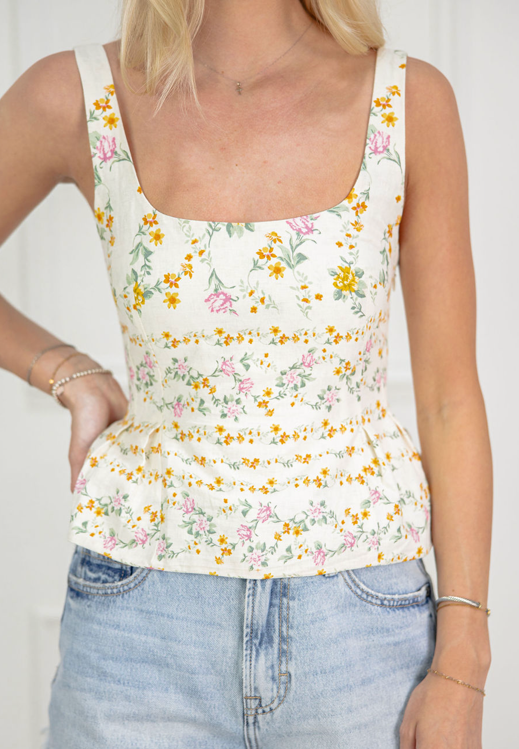 Natural Floral Peplum Top - Clothe Boutique