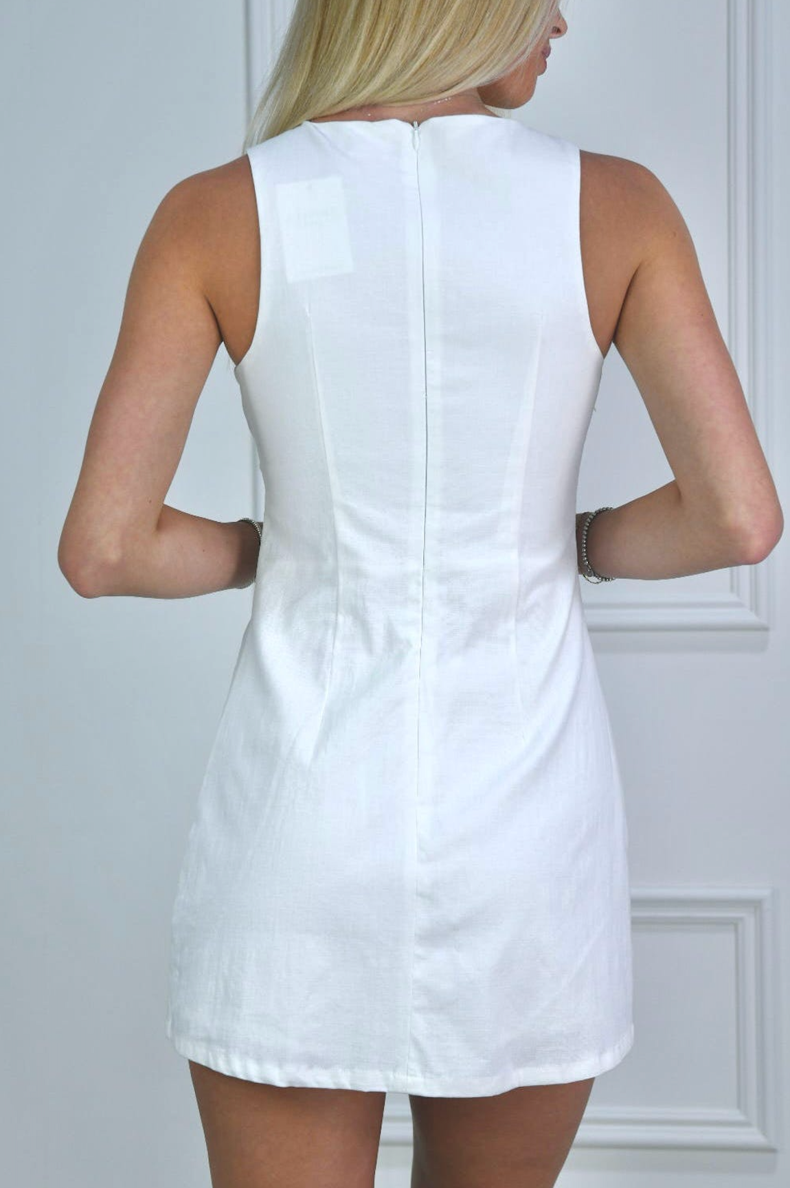 Solid Boat Neck Dress White