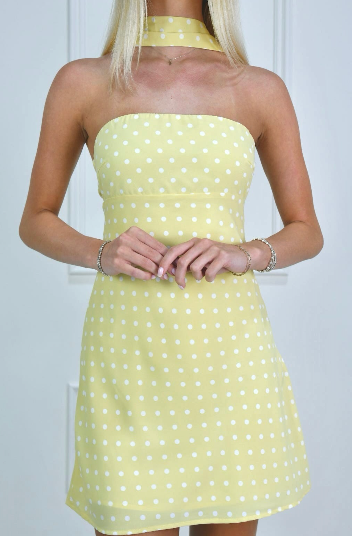 Polka Dot Dress w/ Scarf Yellow