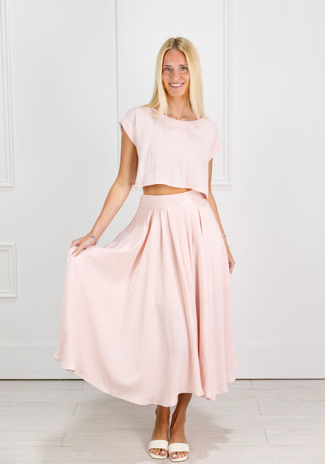 Light Pink Crop Top & Midi Skirt Set of 2