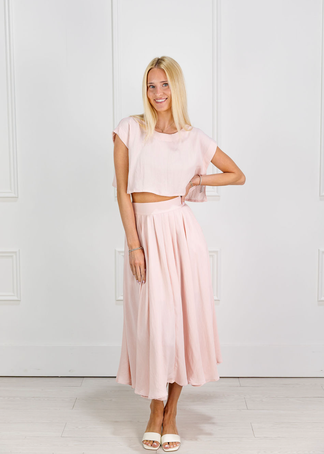 Light Pink Crop Top & Midi Skirt Set of 2