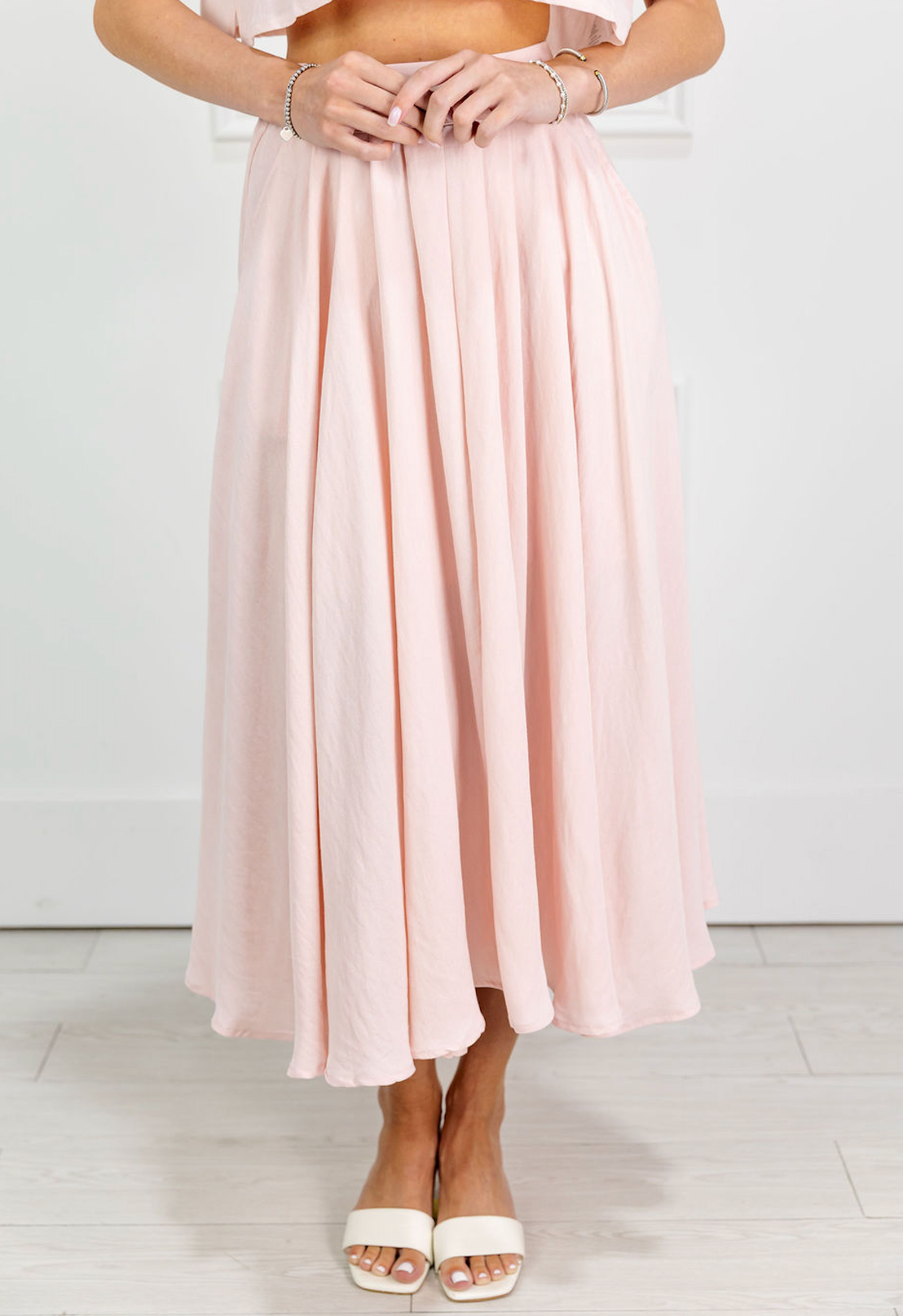 Light Pink Crop Top & Midi Skirt Set of 2