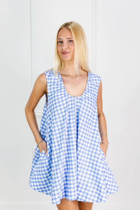 Blue Gingham Swing Dress