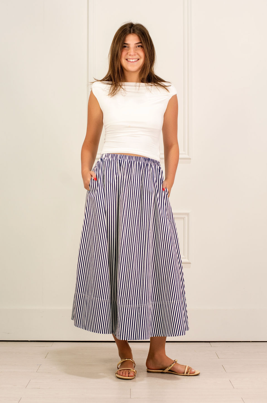 Striped Flowy Skirt Navy