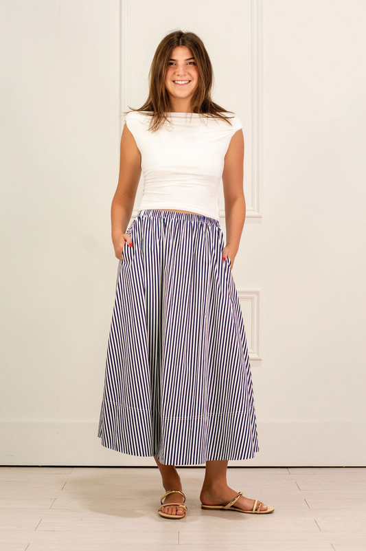 Striped Flowy Skirt Navy