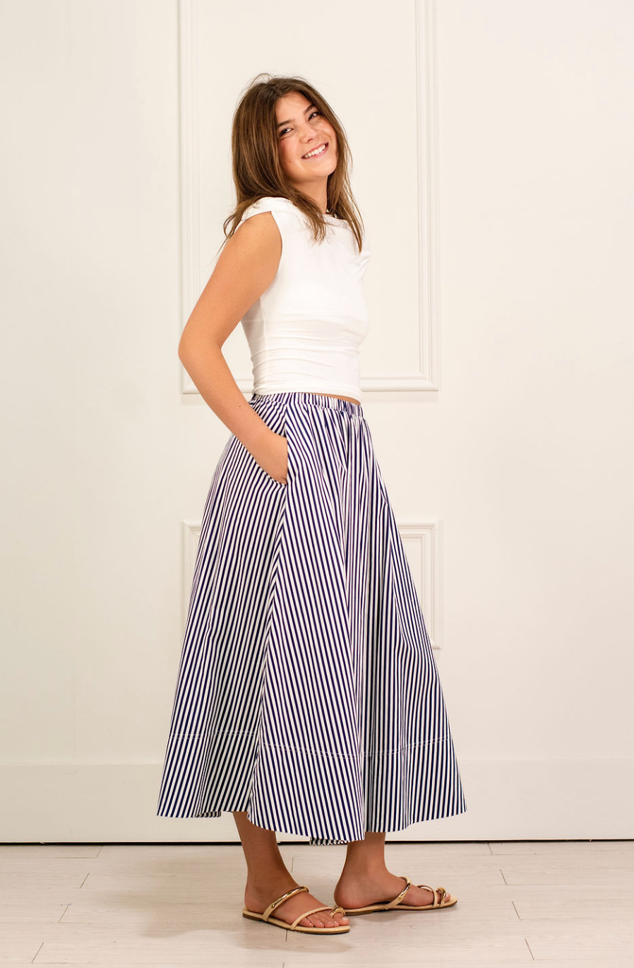Striped Flowy Skirt Navy