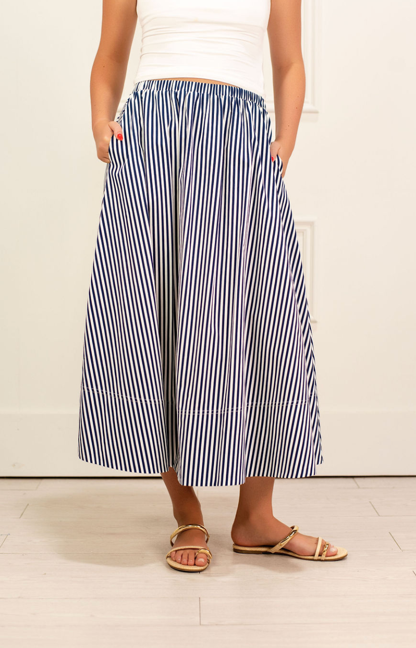Striped Flowy Skirt Navy