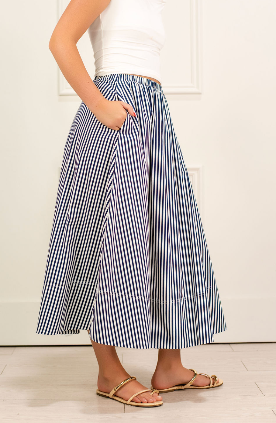 Striped Flowy Skirt Navy