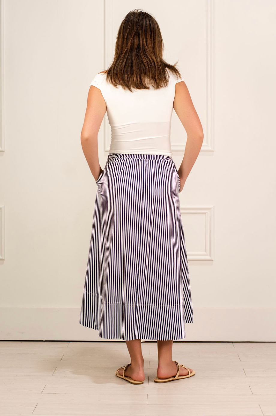 Striped Flowy Skirt Navy