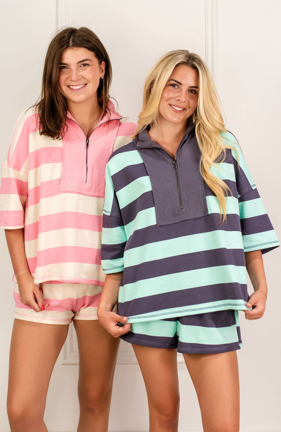 Stripe Terry Top & Shorts Set of 2 Pink