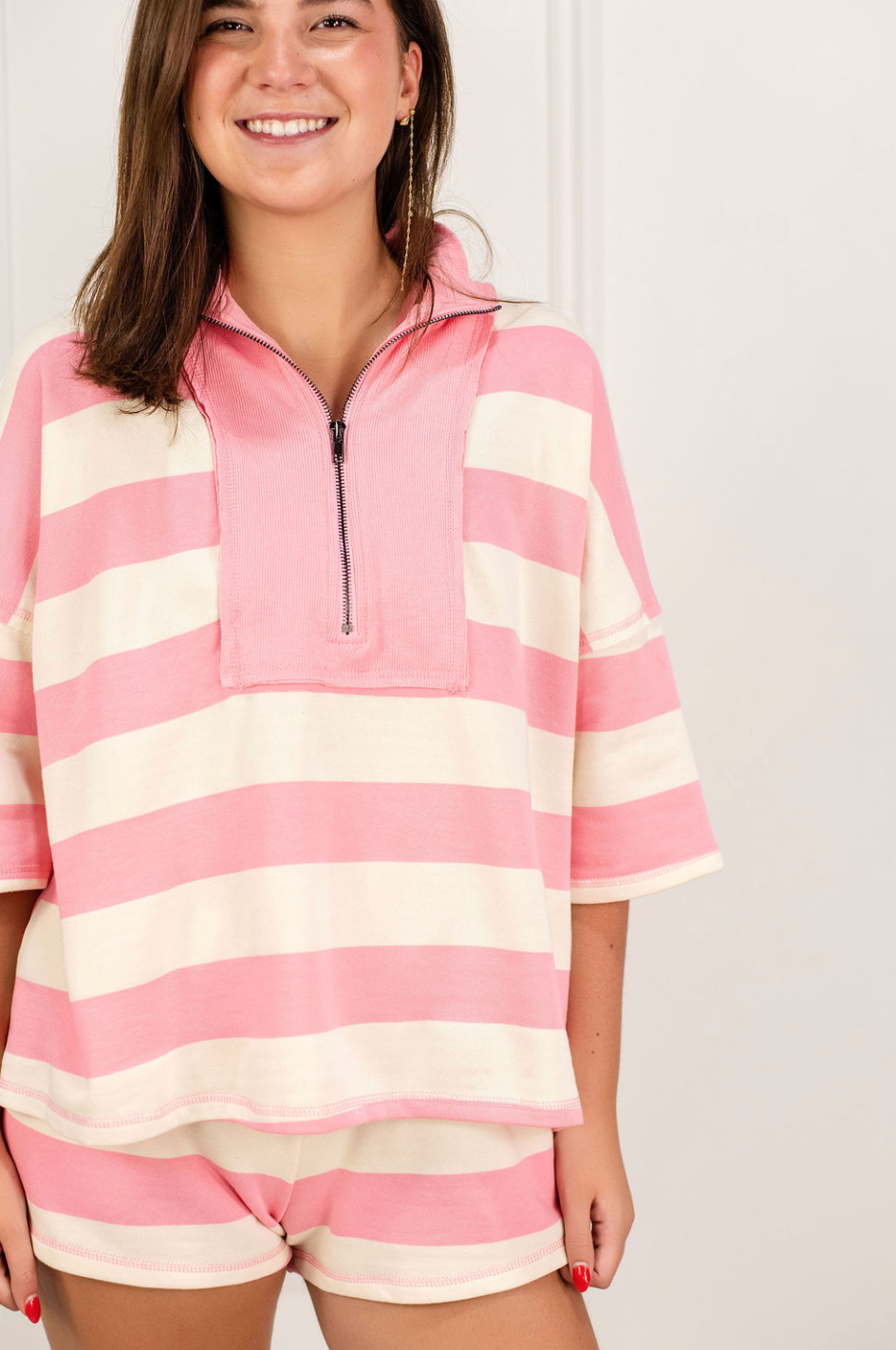 Stripe Terry Top & Shorts Set of 2 Pink