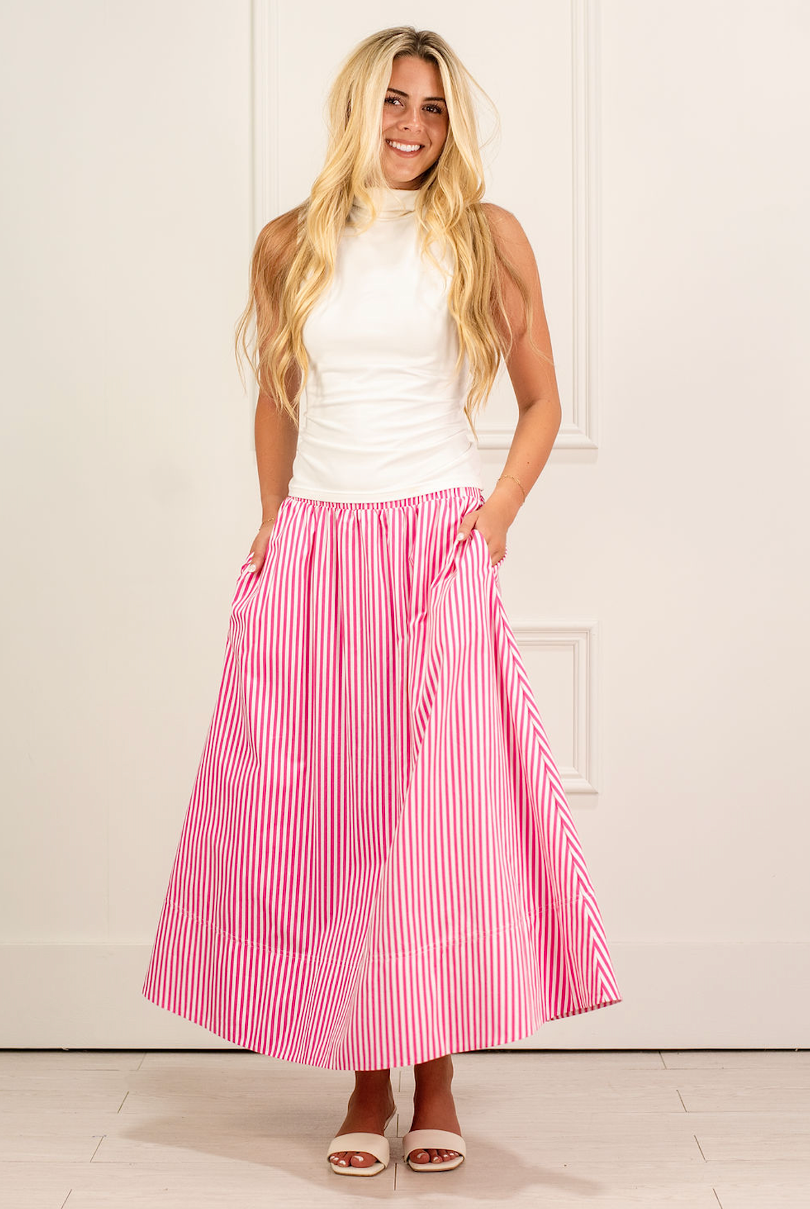 Striped Flowy Skirt Pink