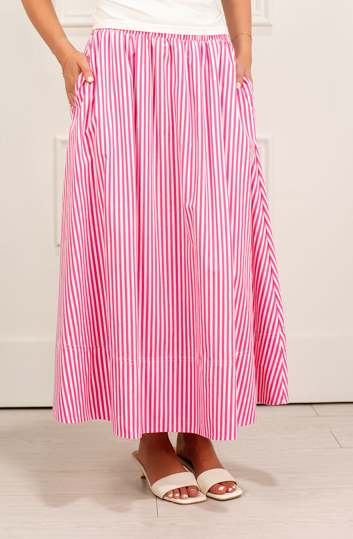 Striped Flowy Skirt Pink