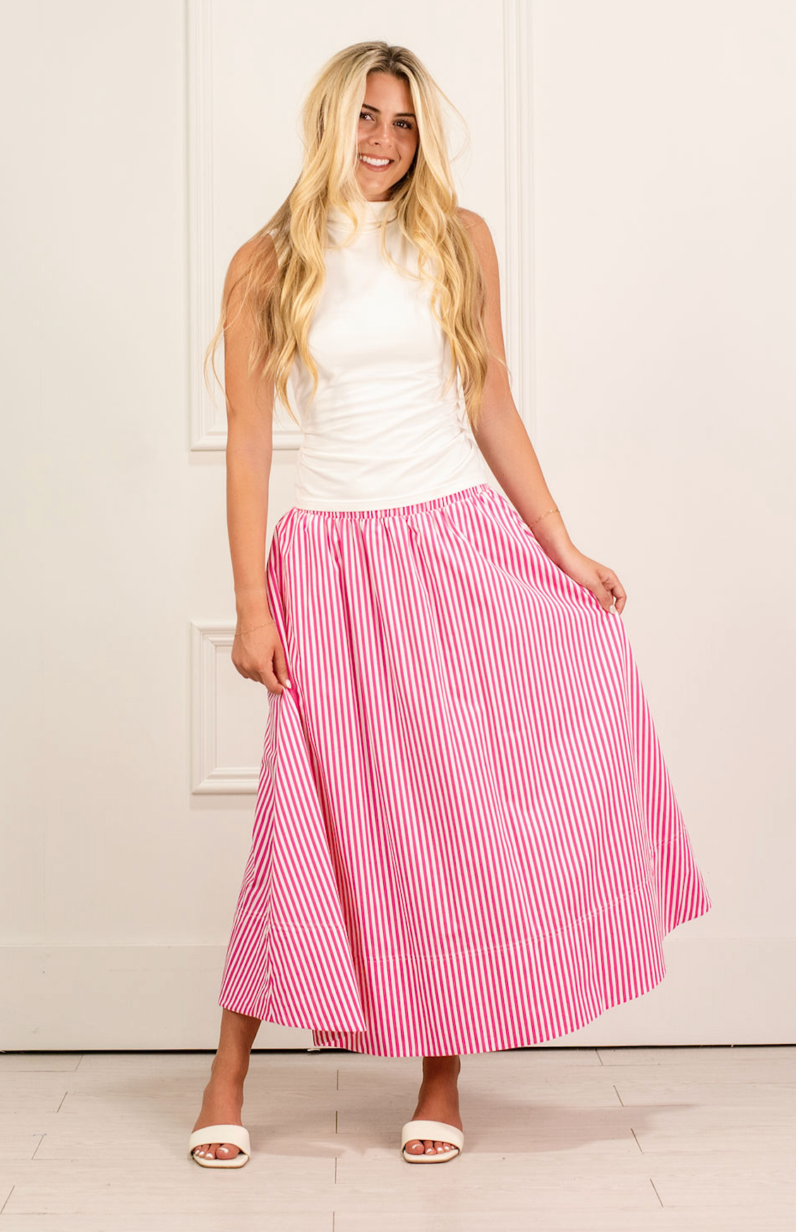 Striped Flowy Skirt Pink