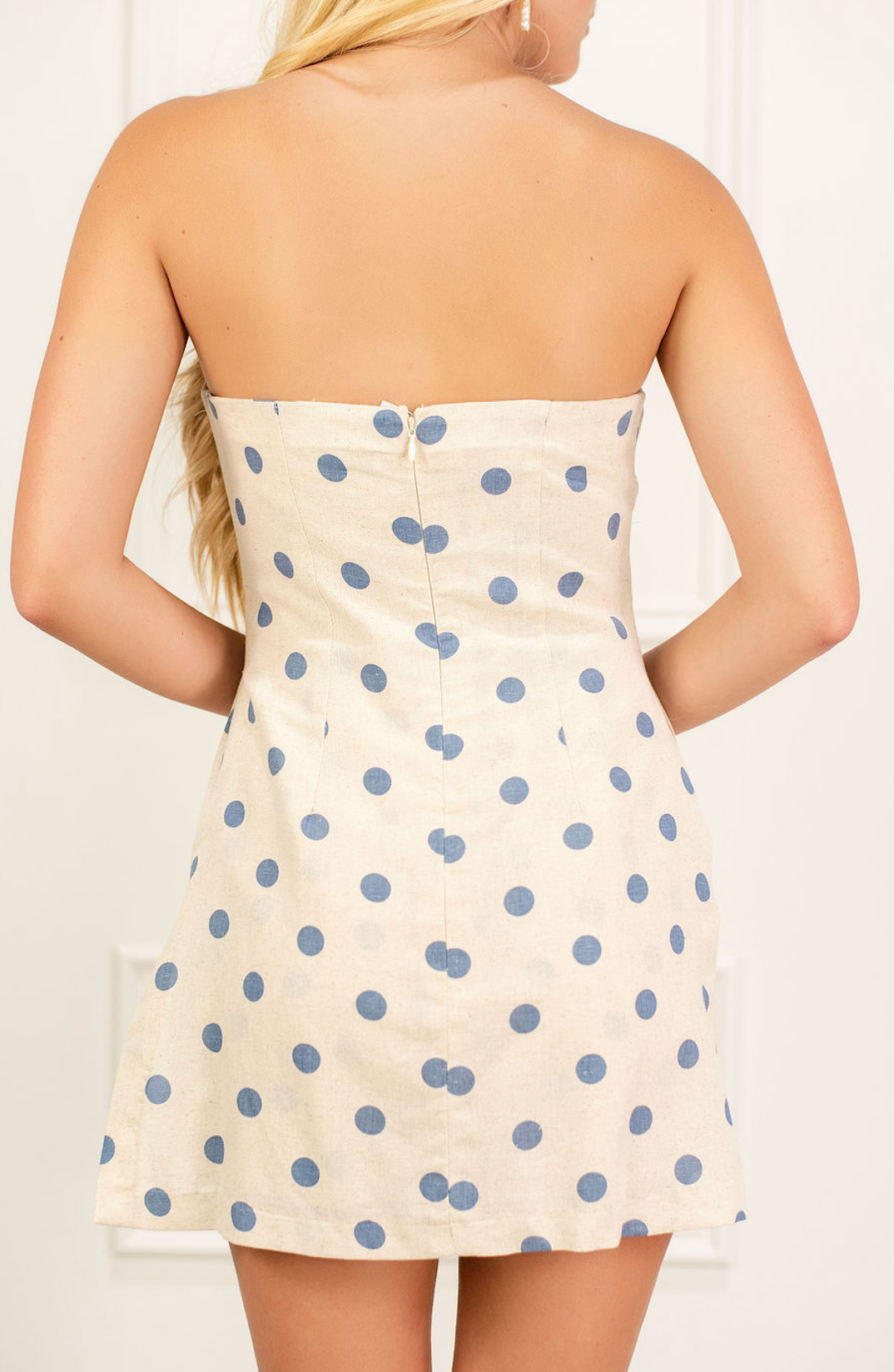 Strapless Polka Dot Dress Blue
