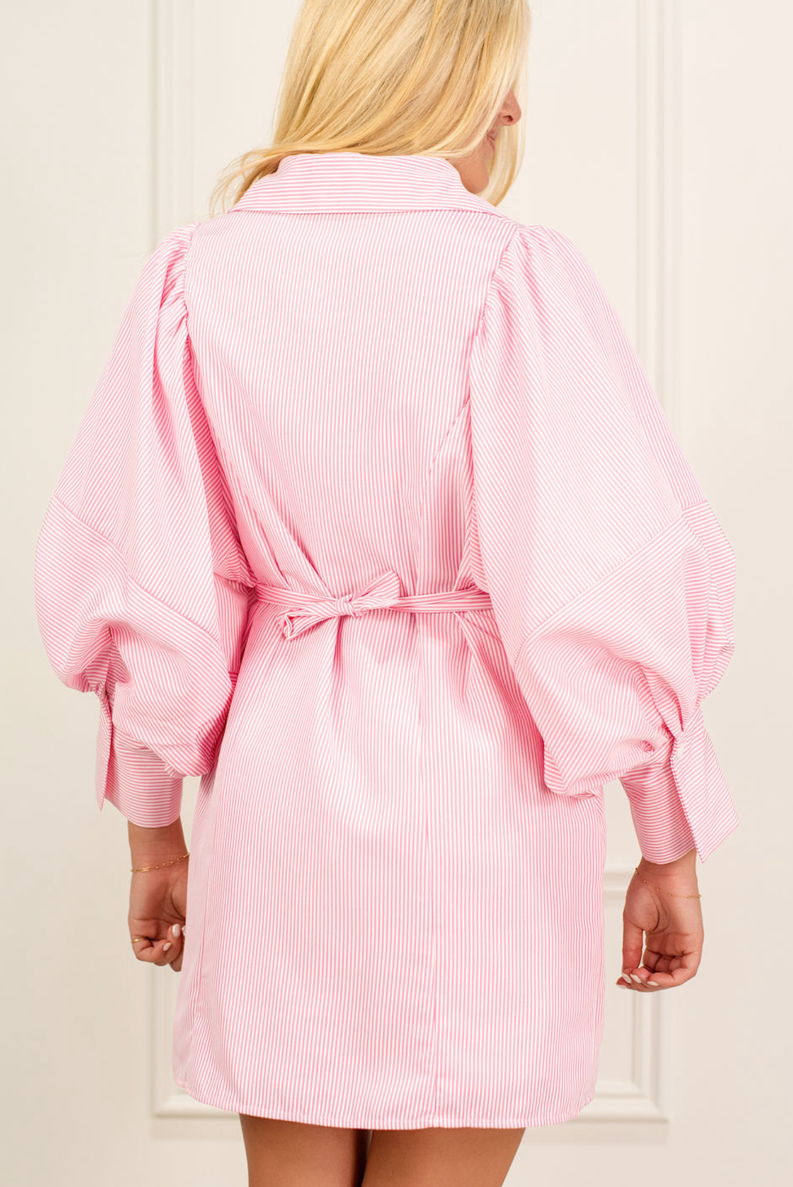 Big Sleeve Shirt Dress Pink Stripe