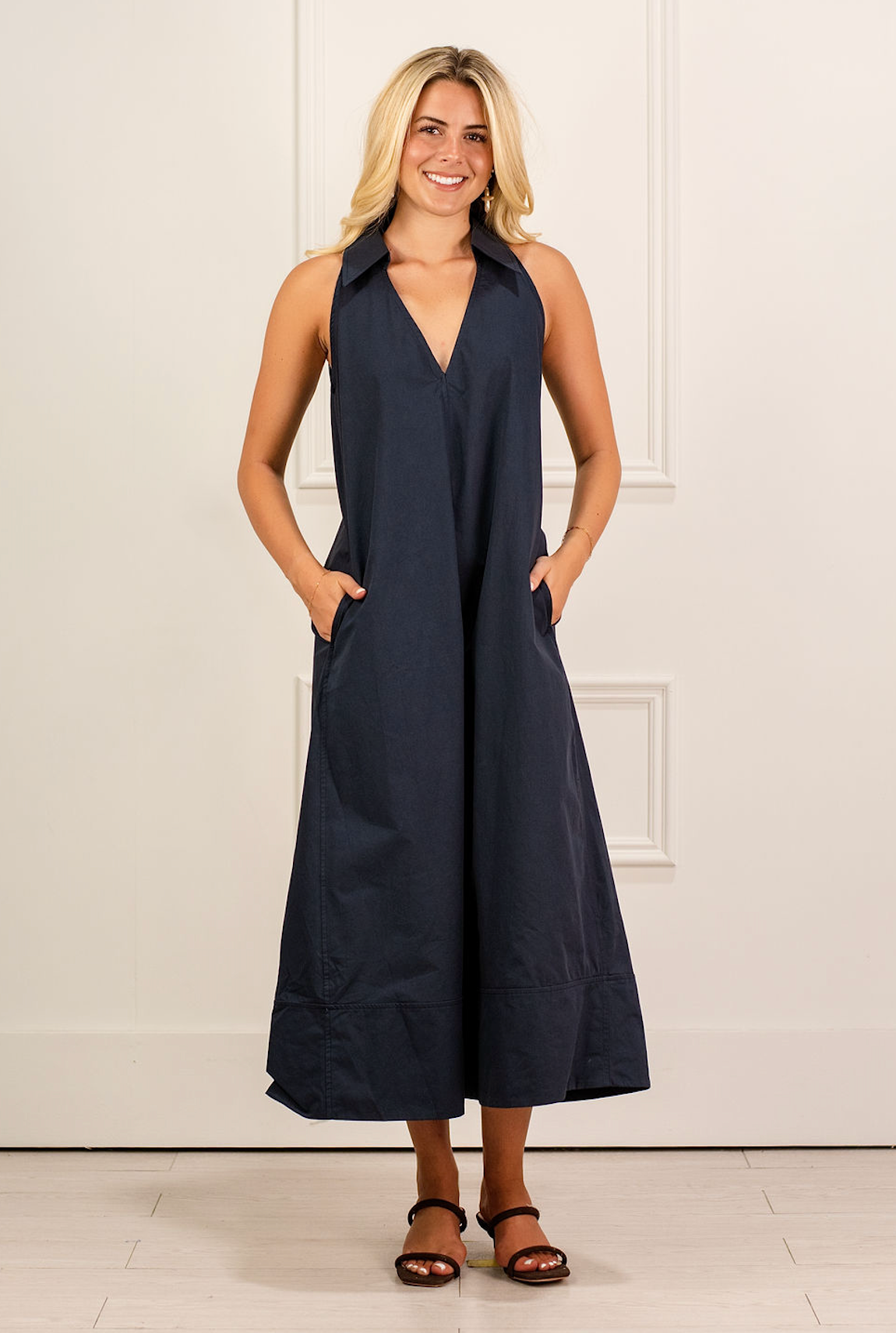 Collared Midi Dress Navy