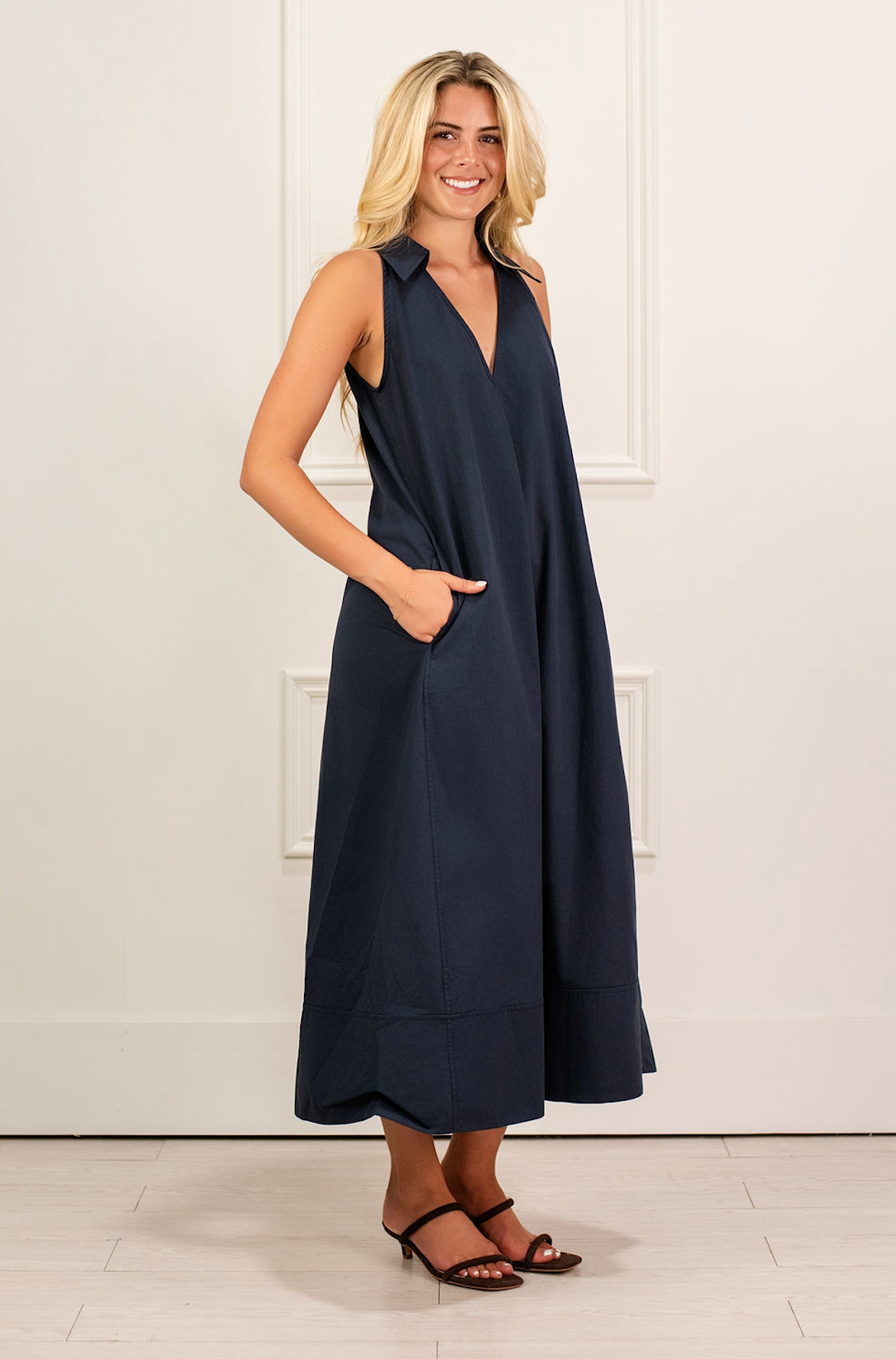 Collared Midi Dress Navy
