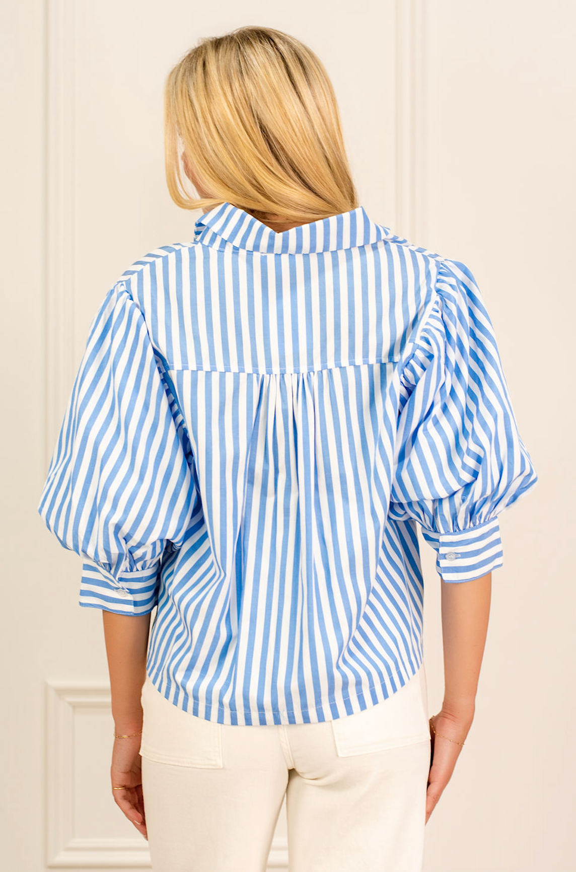 Stripe Puff Sleeve Blouse Blue