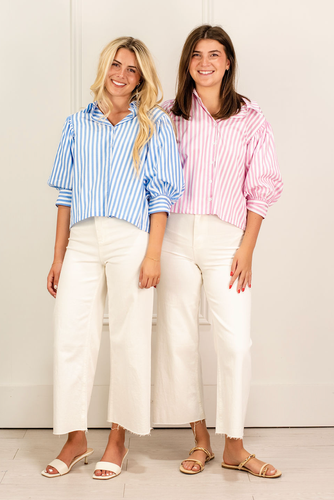 Stripe Puff Sleeve Blouse Blue