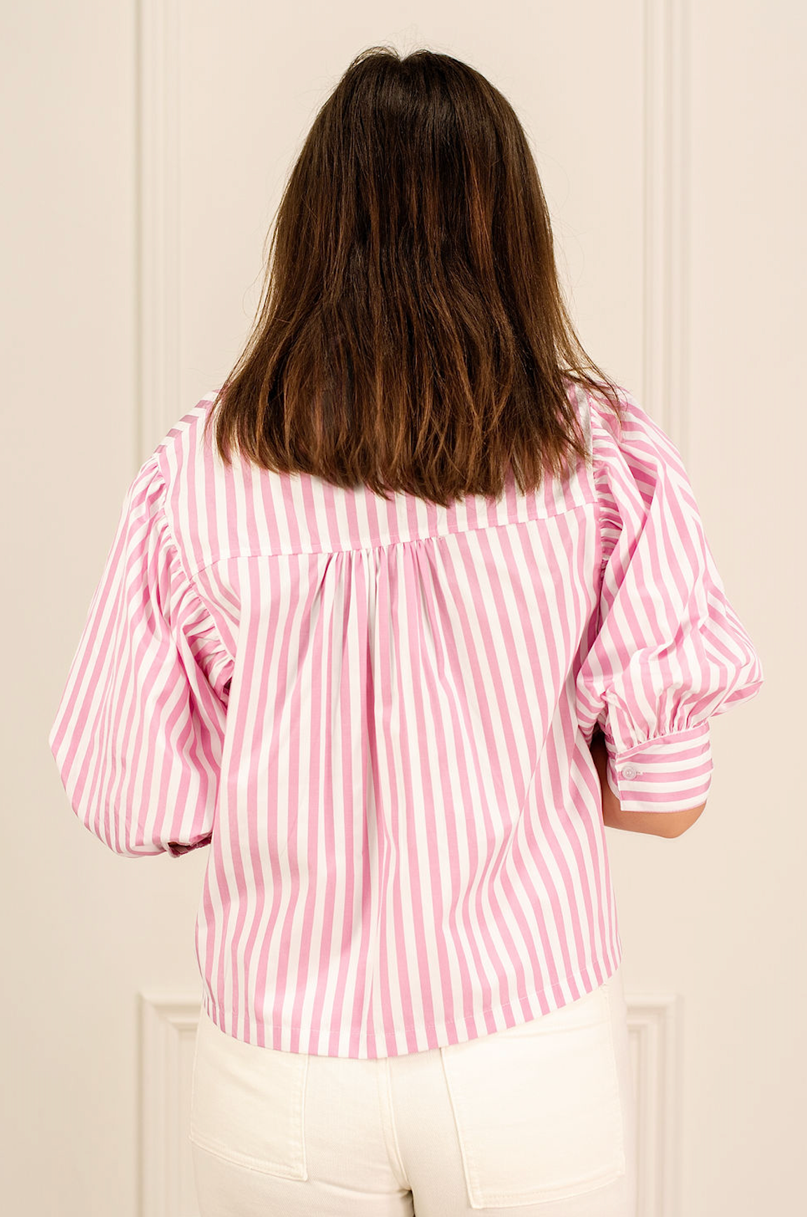 Stripe Puff Sleeve Blouse Pink