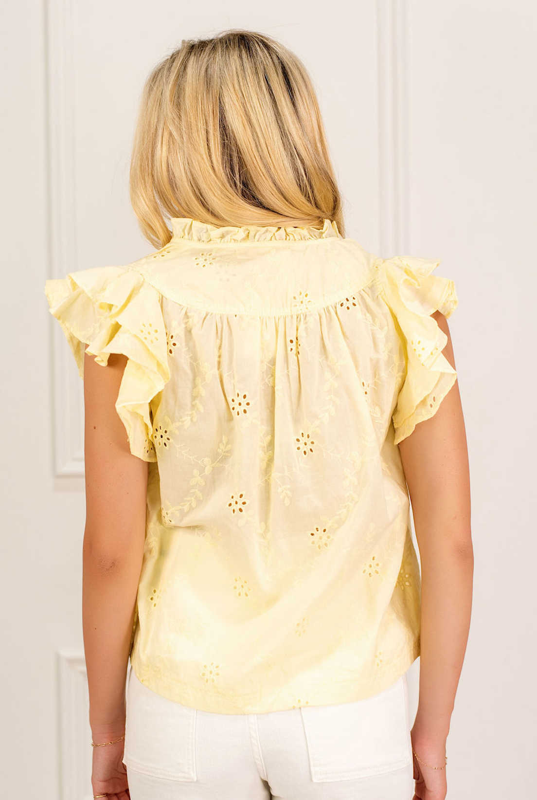Eyelet Flutter Top Butter