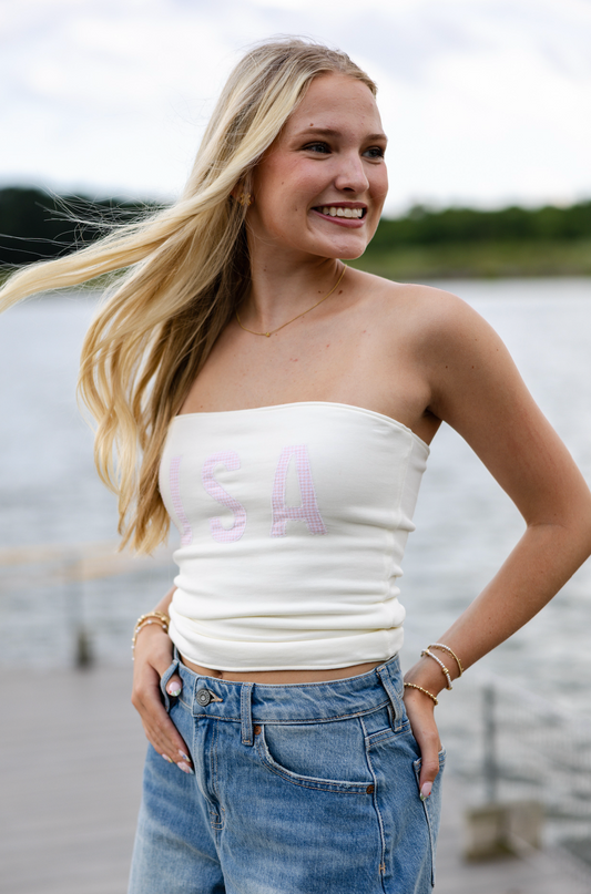 USA Gingham Tube Top Pink