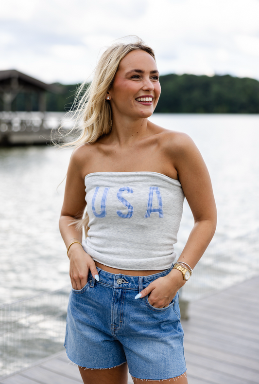 USA Gingham Tube Top Blue