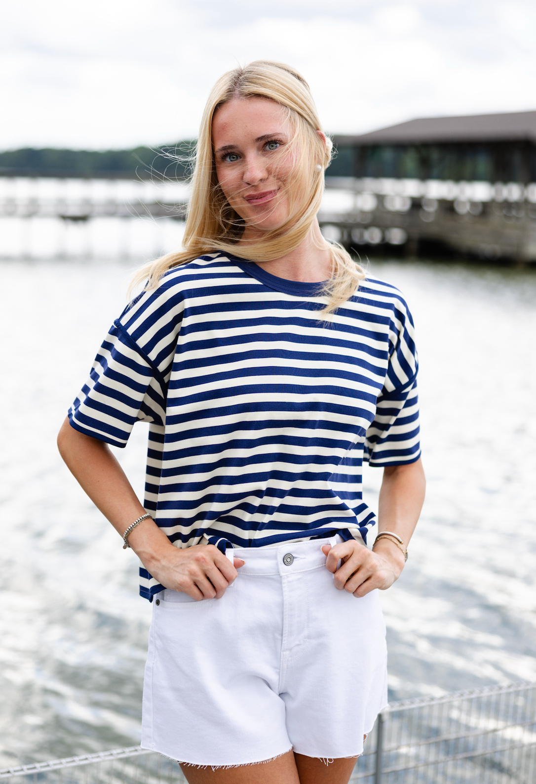 Boxy Stripe T-shirt Navy/White