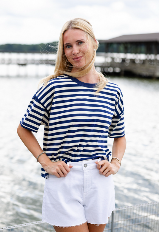 Boxy Stripe T-shirt Navy/White
