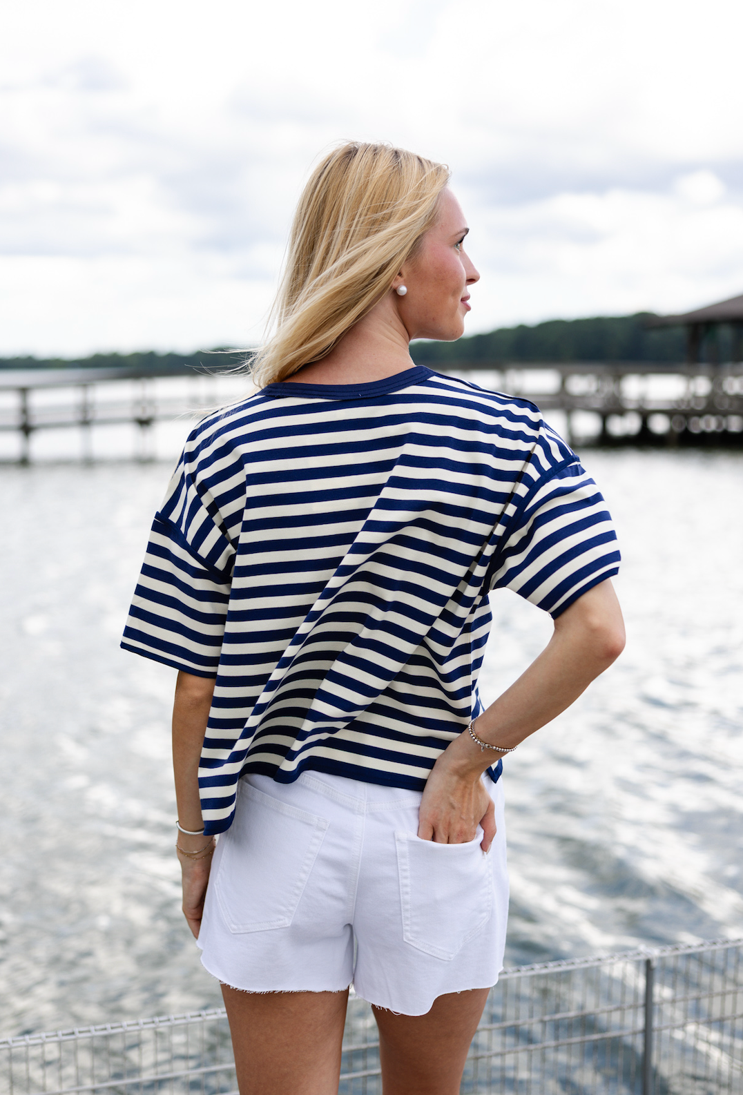 Boxy Stripe T-shirt Navy/White