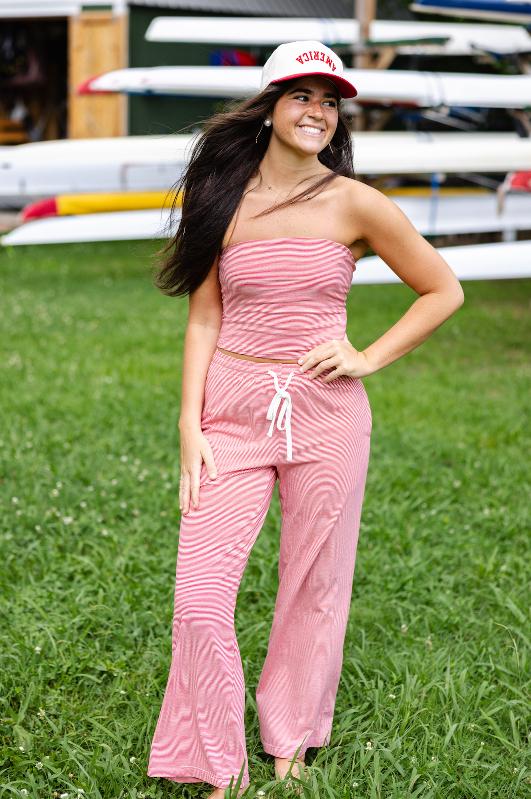 Stripe Tube Top & Pants Set of 2 Red
