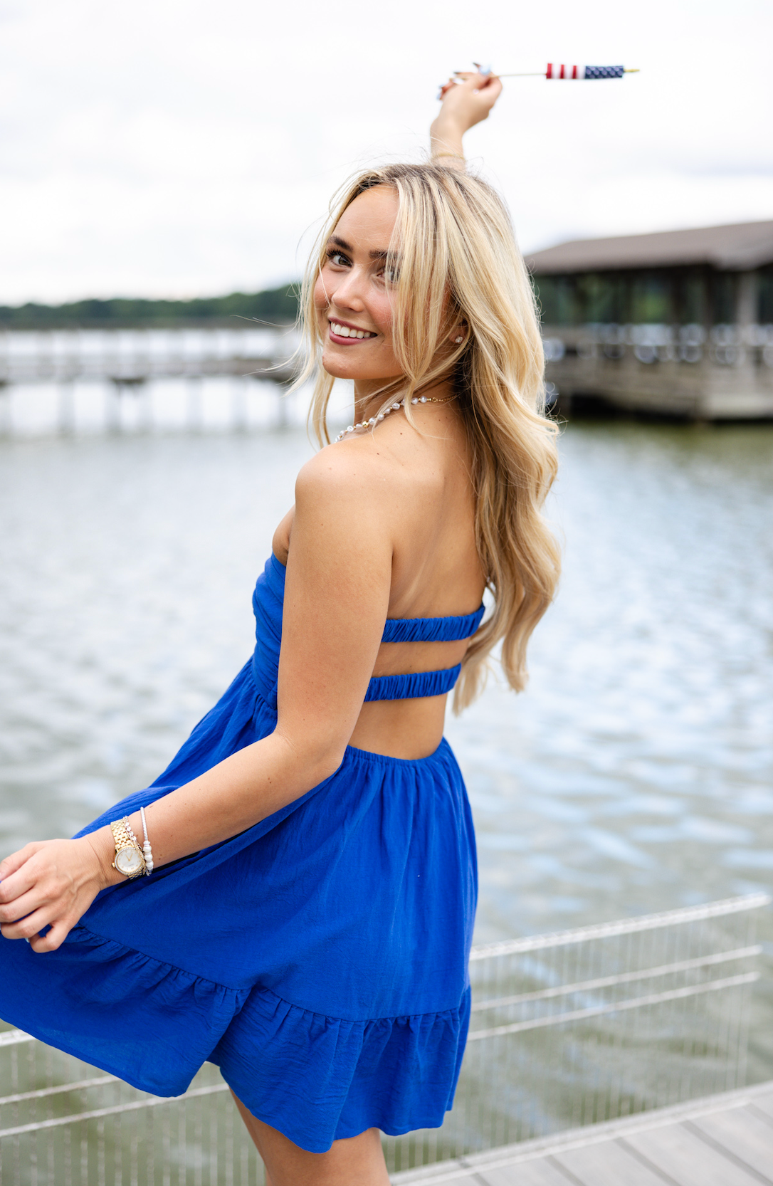 Strapless Keyhole Twist Dress Cobalt