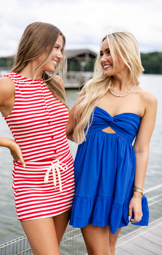 Strapless Keyhole Twist Dress Cobalt
