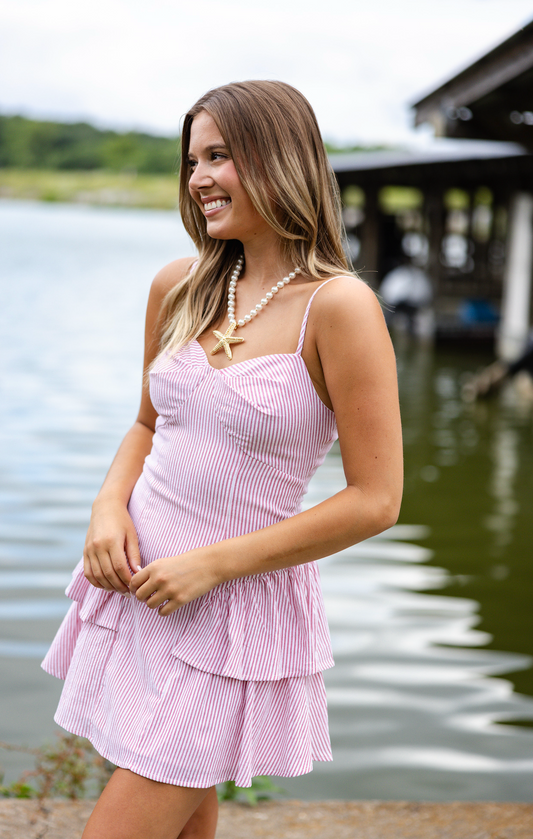 Red Stripe Flare Dress