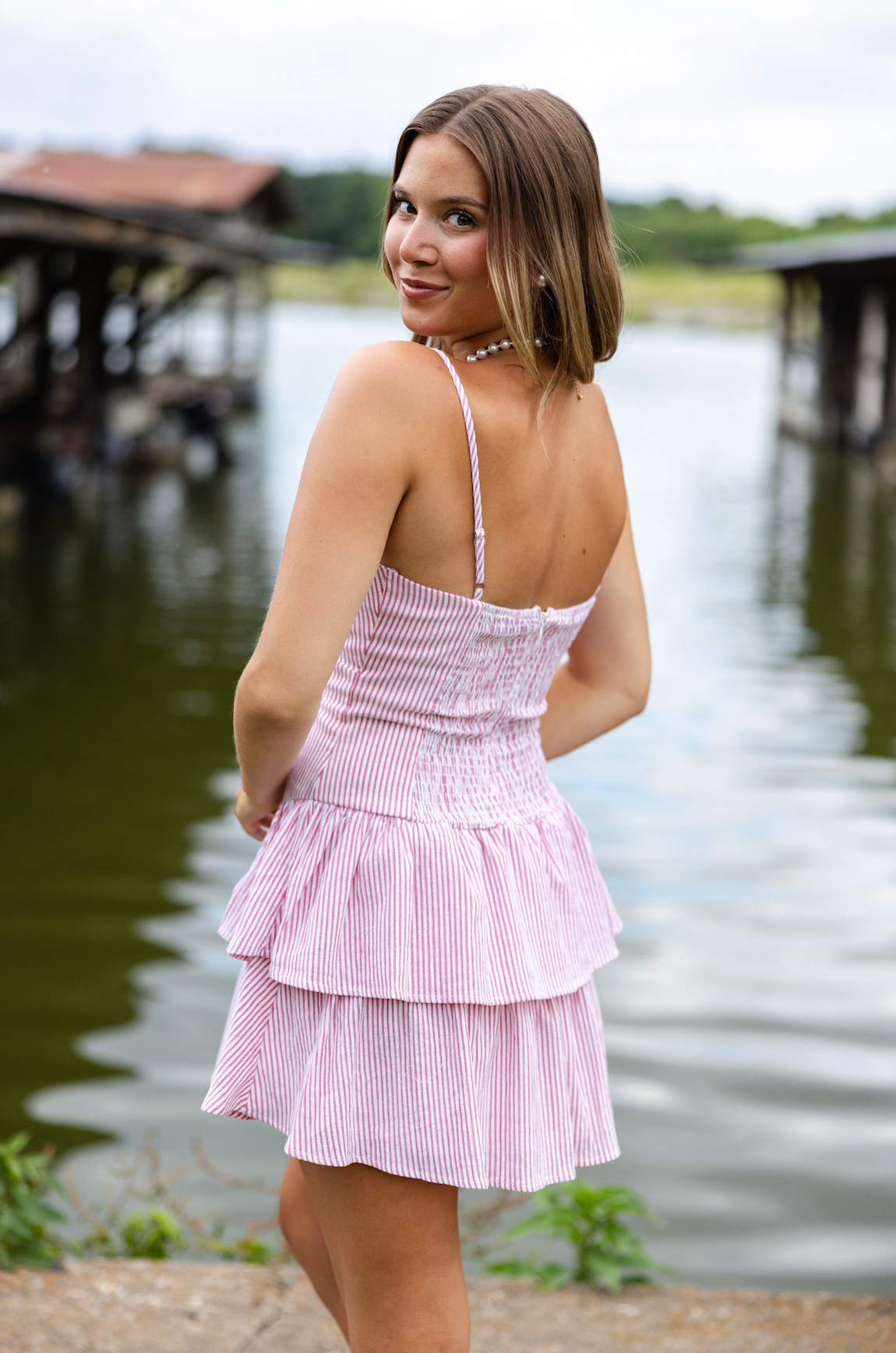 Red Stripe Flare Dress