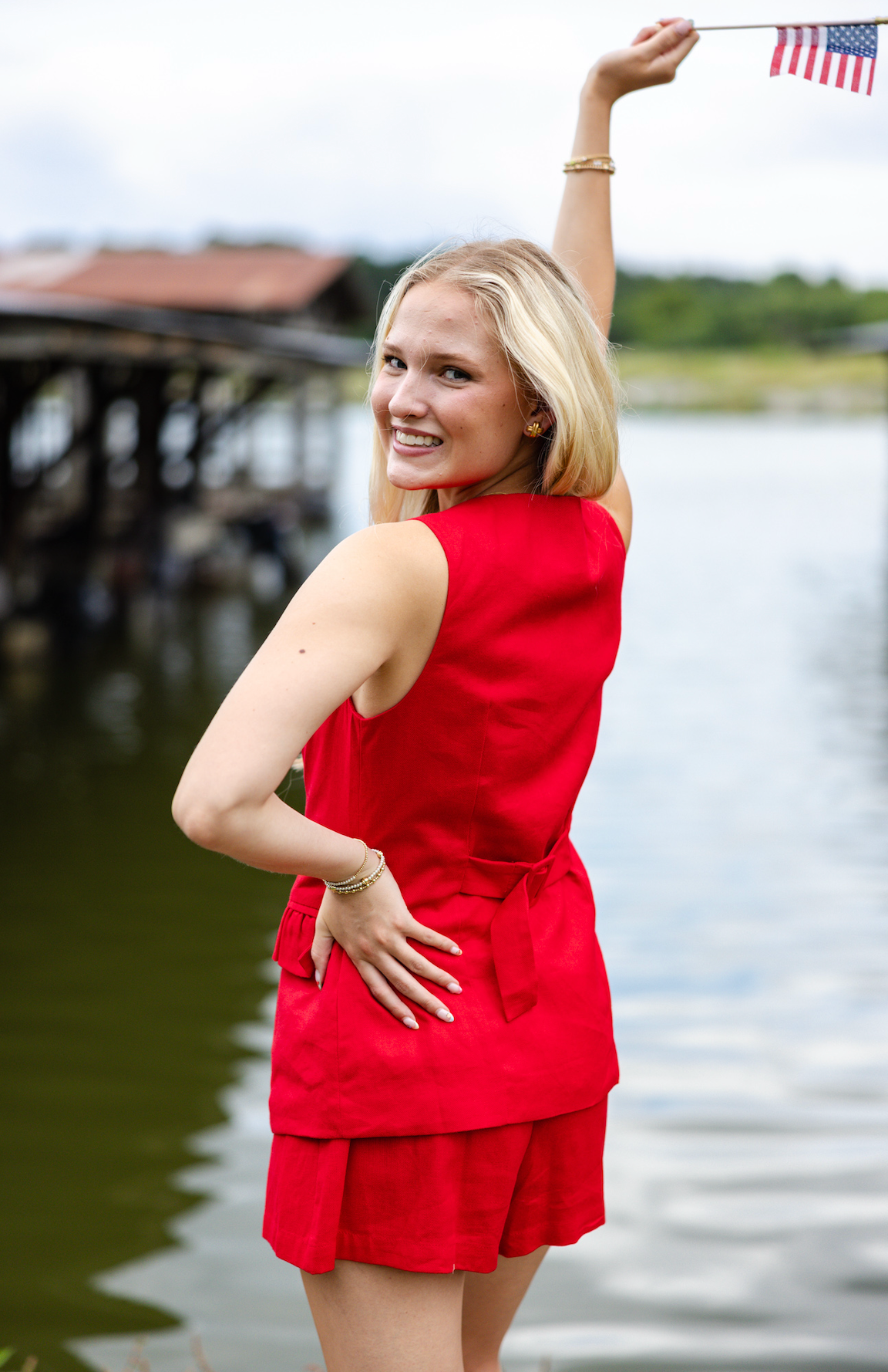 Red Linen Vest & Shorts Set of 2
