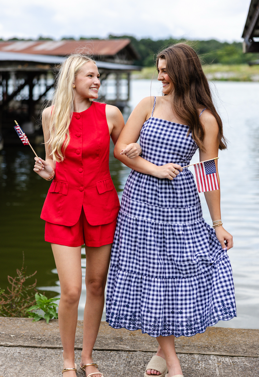 Delilah Gingham Embroidered Dress
