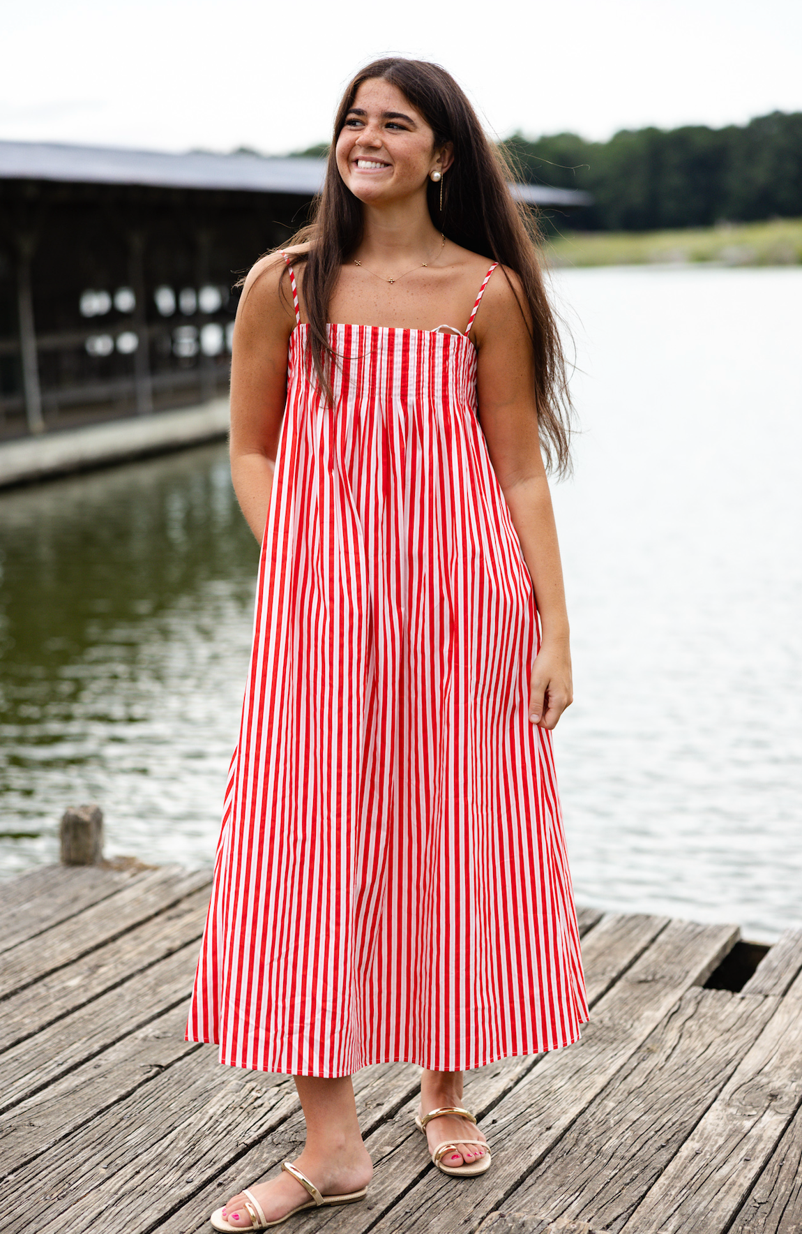 Pink/Red Strappy Stripe Maxi Dress