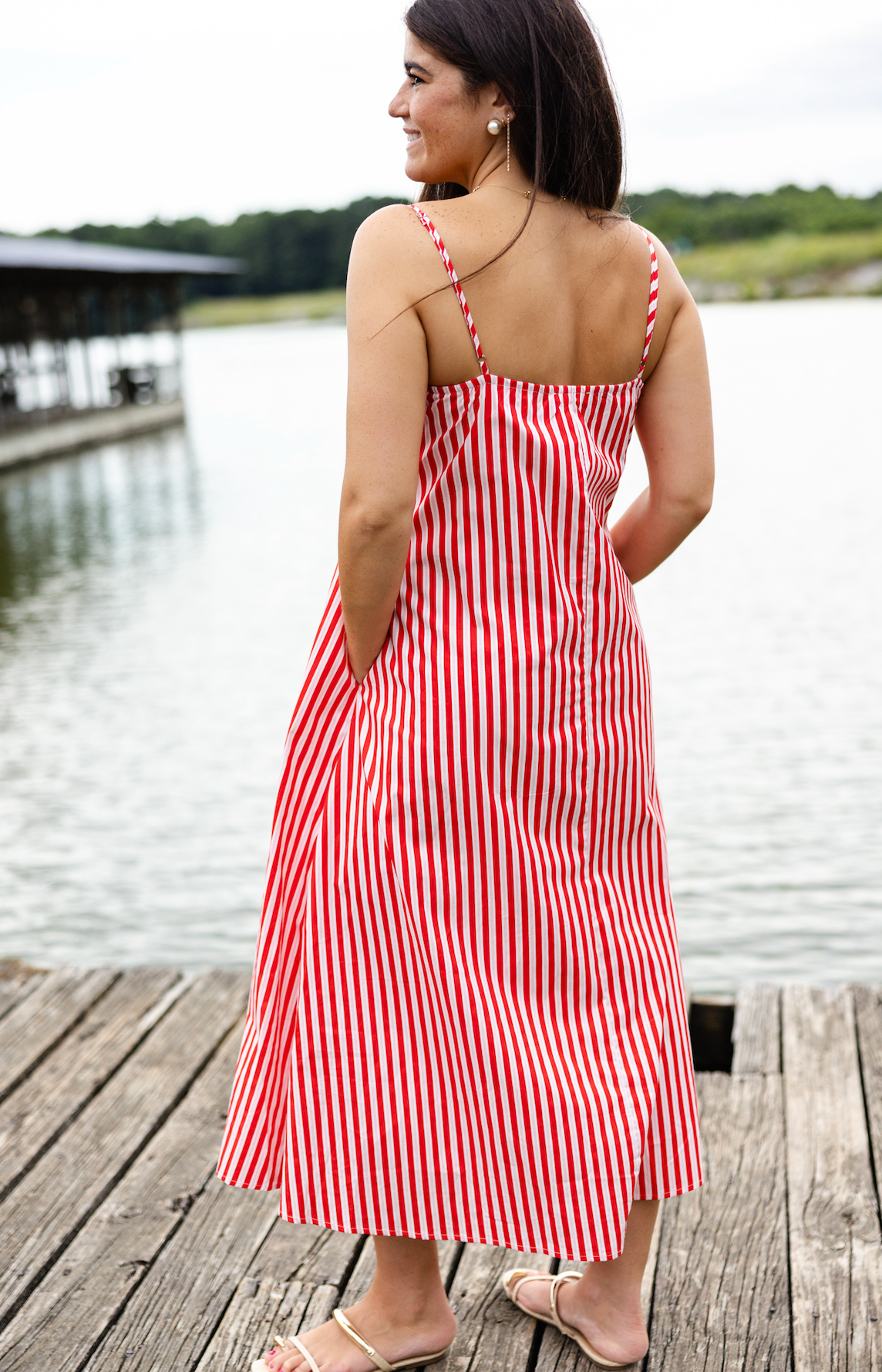 Pink/Red Strappy Stripe Maxi Dress