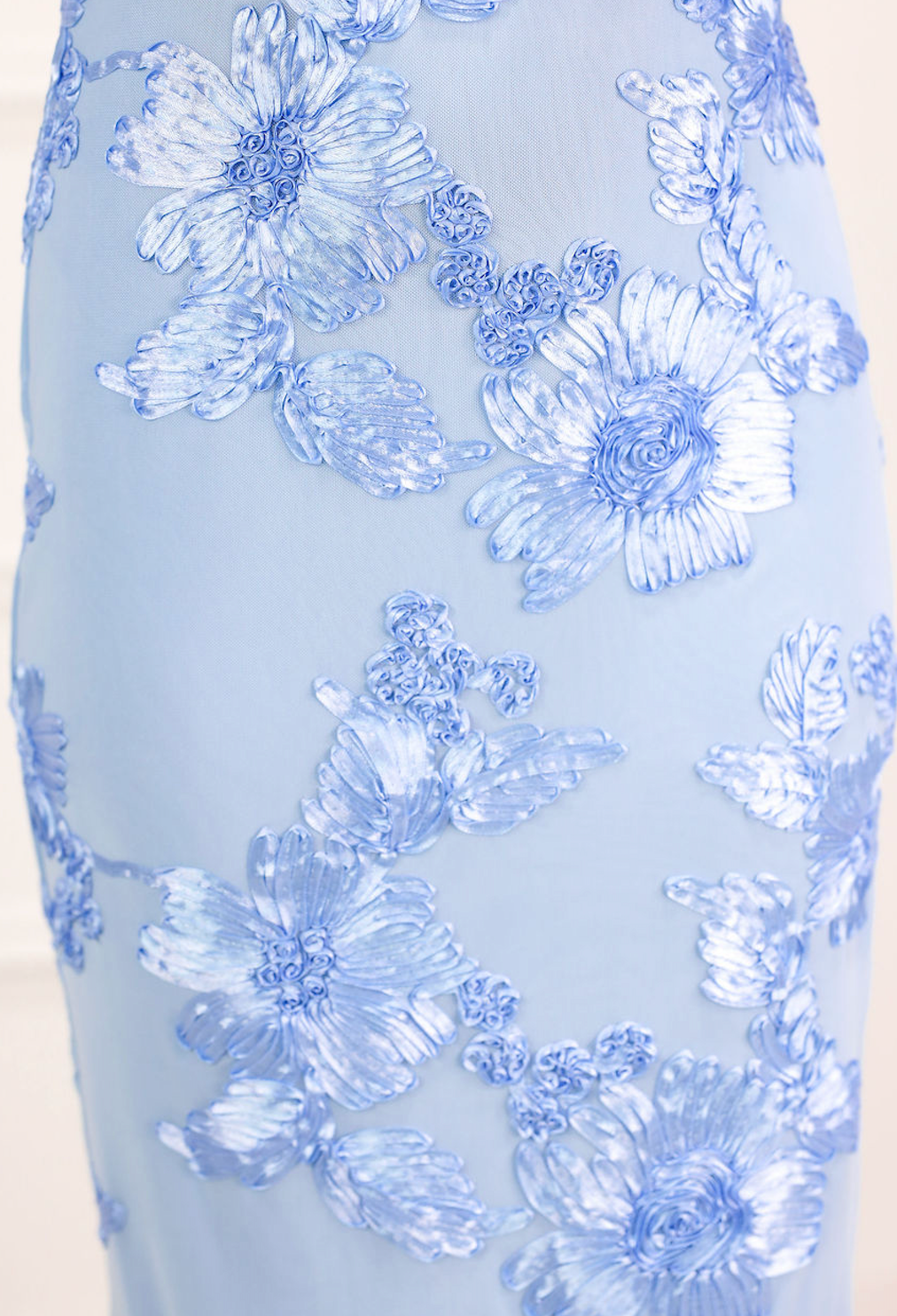Blue Floral Mesh Midi Dress
