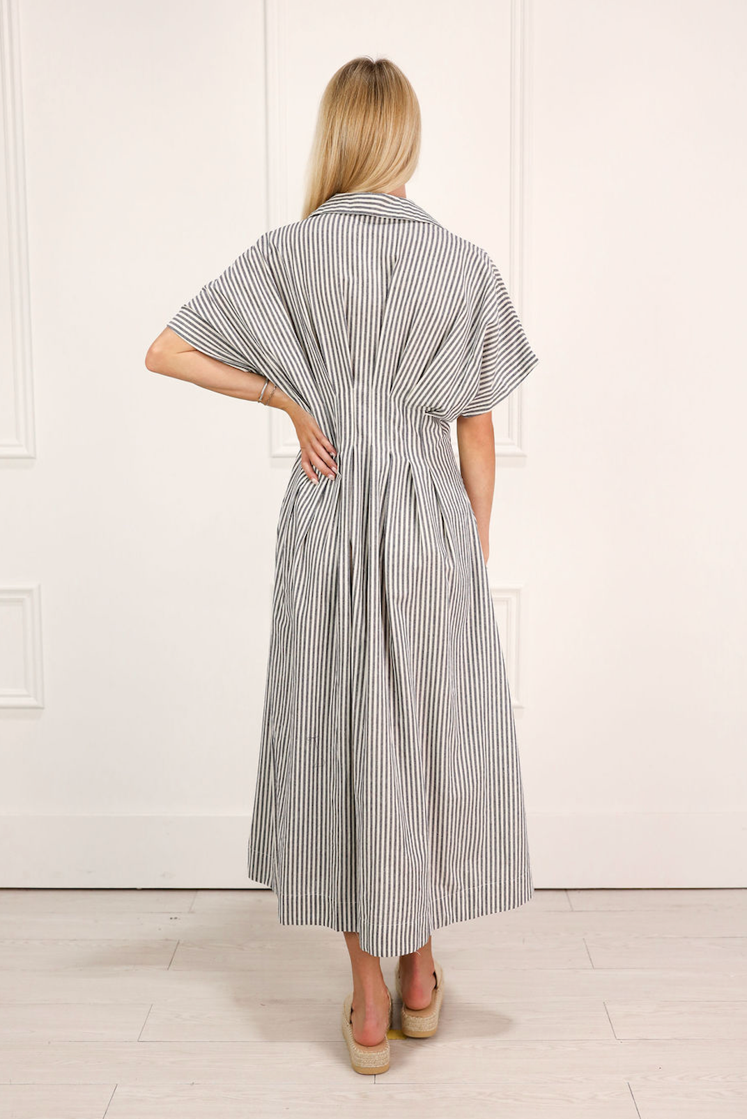 Navy Stripe Collared Shirt Dress
