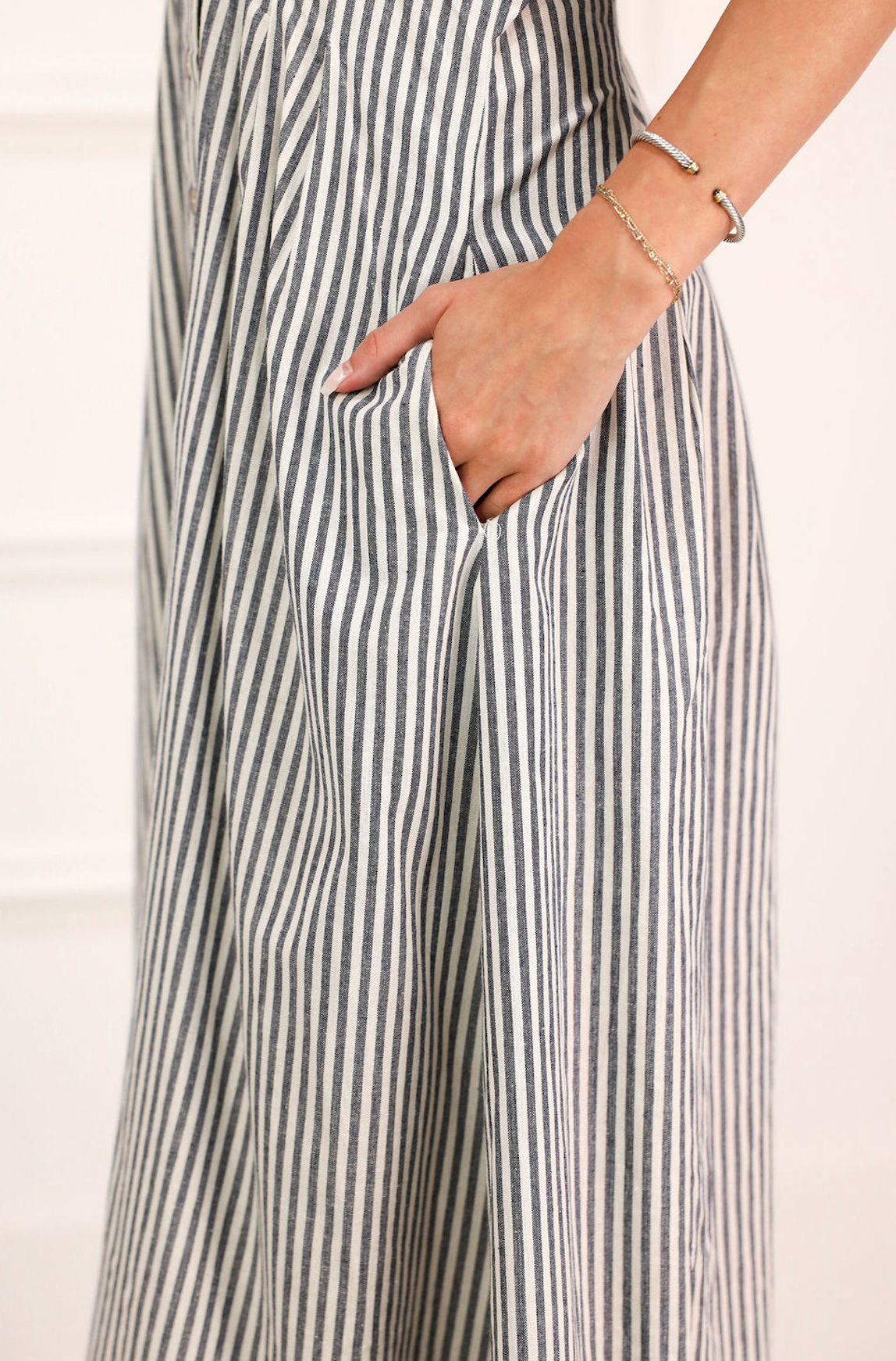 Navy Stripe Collared Shirt Dress