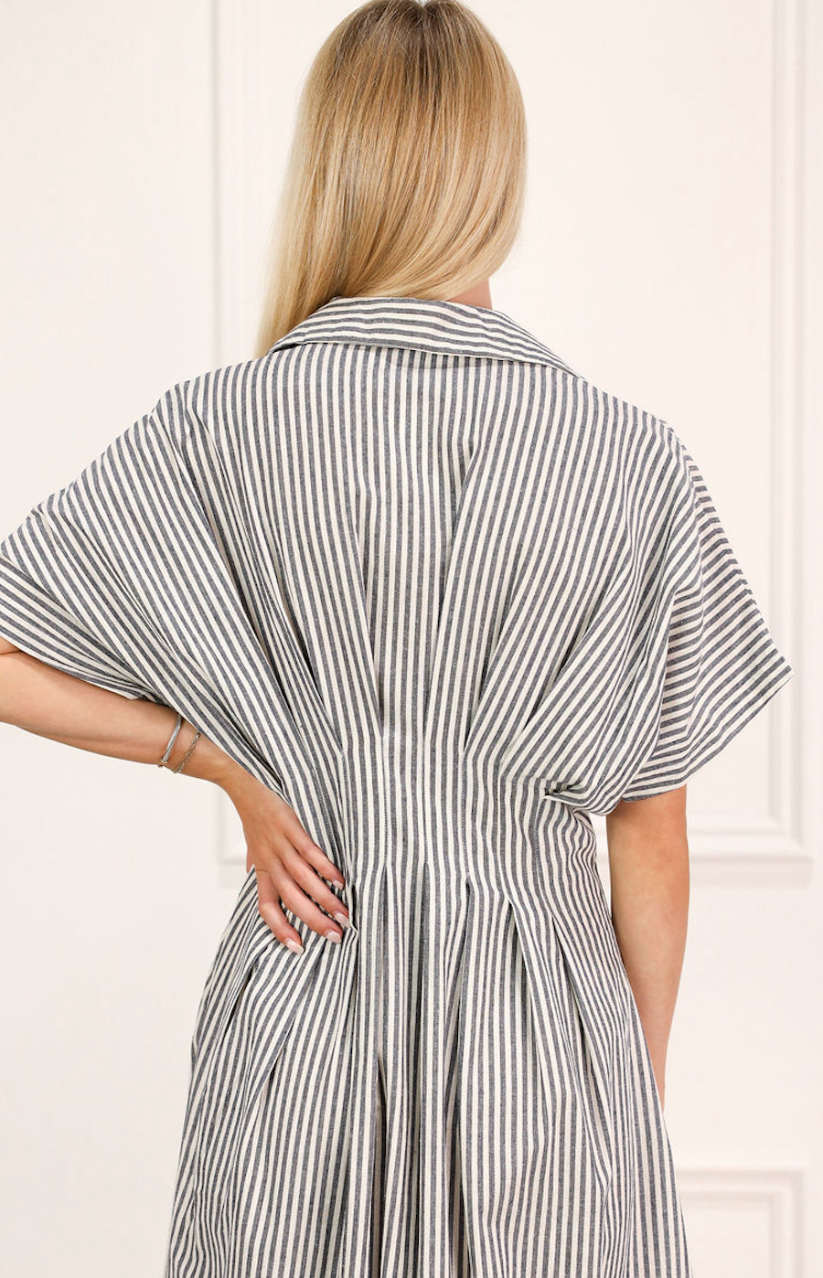 Navy Stripe Collared Shirt Dress