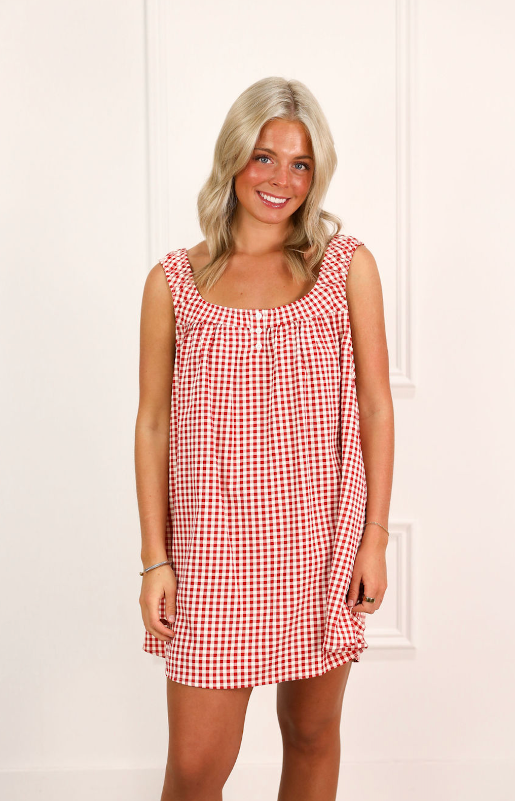 Beth Gingham Dress Red/Ivory