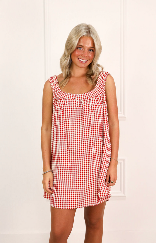 Beth Gingham Dress Red/Ivory