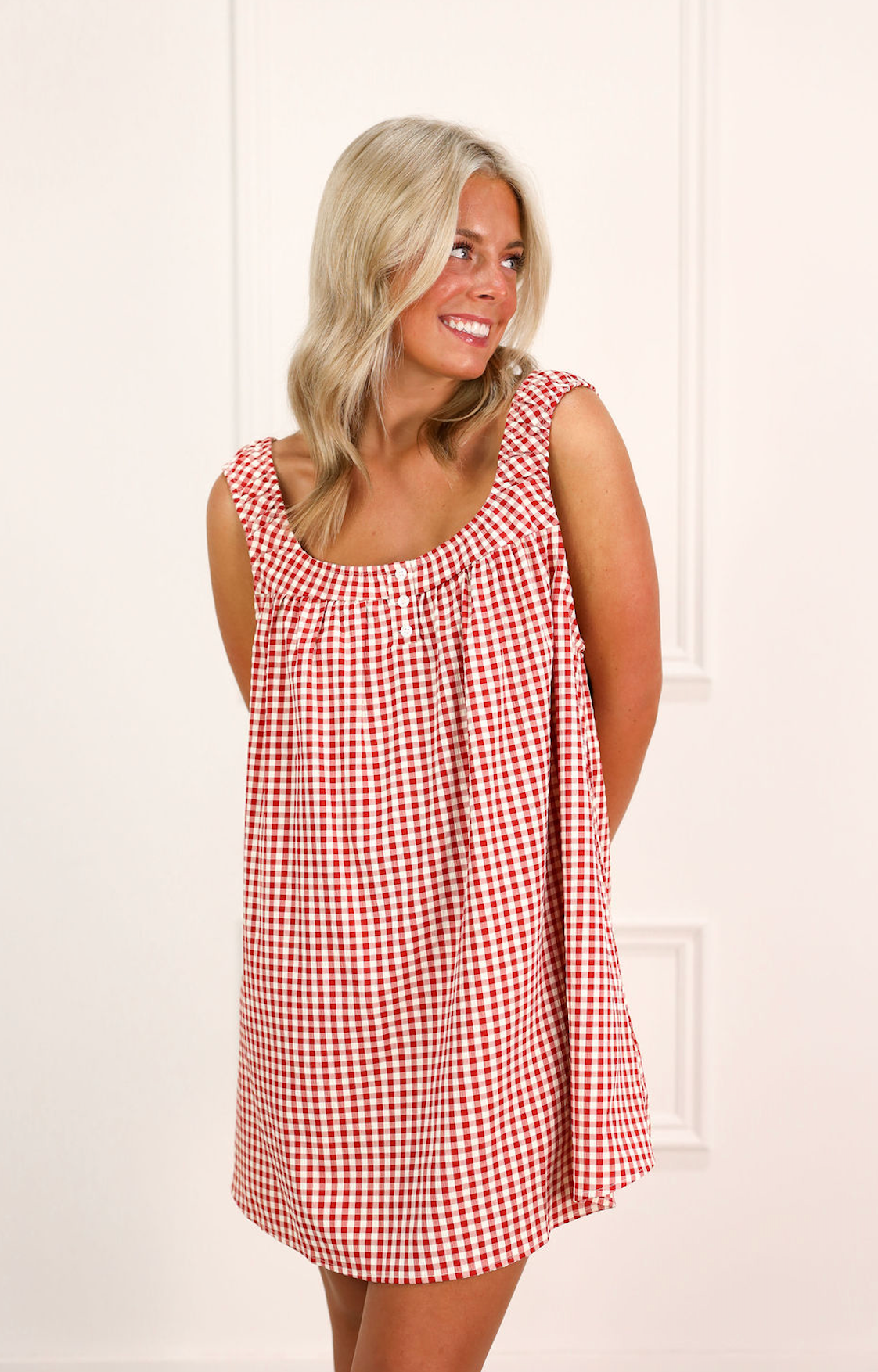 Beth Gingham Dress Red/Ivory