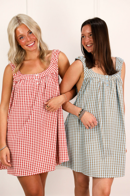 Beth Gingham Dress Blue/Brown