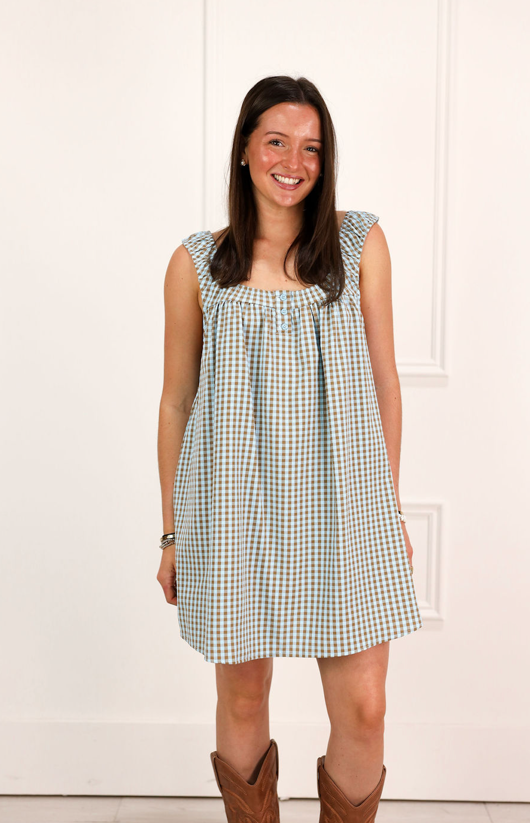 Beth Gingham Dress Blue/Brown